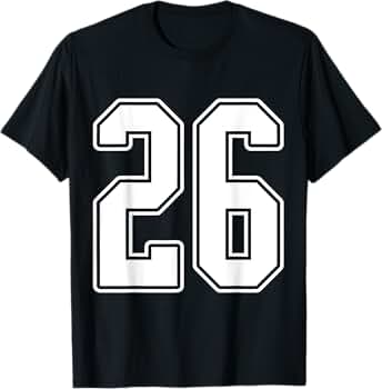 Amazon.com: #26 White Outline Number 26 Sports Fan Jersey Style T